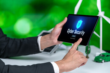 Cyber security system on computer screen protect private information brisk from hacker and cyber attack