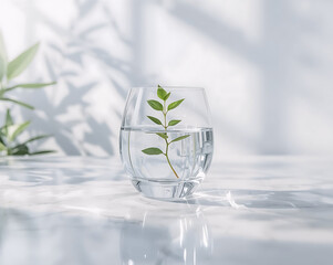 Eco Concept &ndash; Glass with Water and Green Plant Representing Sustainability