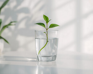 Eco Concept &ndash; Glass with Water and Green Plant Representing Sustainability