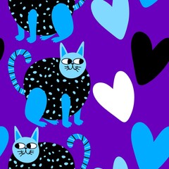 Animals cute seamless cats pattern for wrapping paper and fabrics and linens and kids clothes print