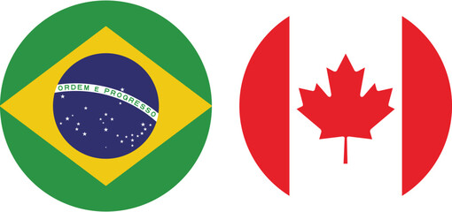 Brazilian, Canadian flag circle icon set. 
