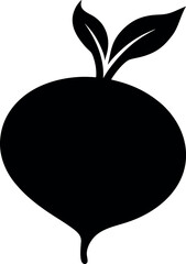 Turnip Silhouette with Leafy Top in Bold Minimalist Vegetable Icon Style