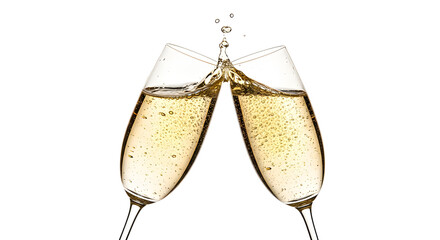 Two champagne glasses clinking together, bubbles rising. A perfect toast for celebration or special occasion.