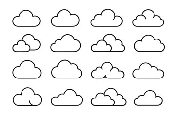 Obraz premium Collection of minimalist cloud icon designs in black outline