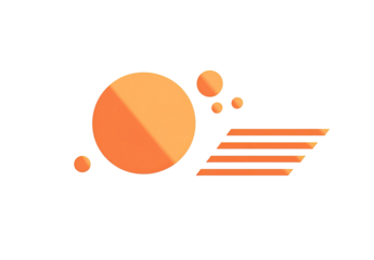 Geometric design orange circle, bubbles, and stacked bars on black