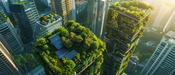 Sustainable Skyscrapers with Rooftop Forests and Solar Panels
