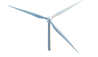 Three-bladed wind turbine against a dark backdrop