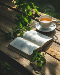 Peaceful morning reading with hot tea
