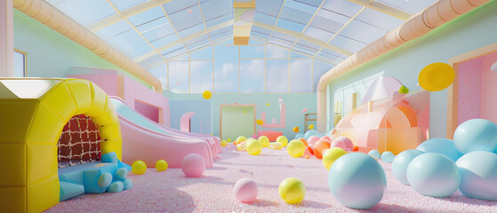 Colorful indoor playground with soft play equipment
