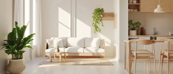Bright Scandinavian living room with natural light
