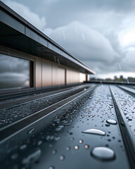 Stormwater drain on rainy urban street
