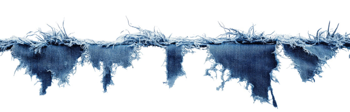 Distressed denim strip with tattered, fraying edges