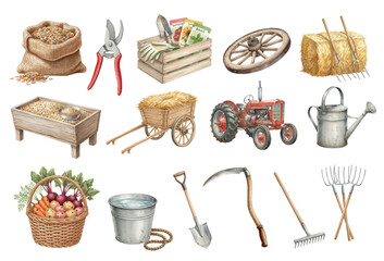 Rustic Watercolor Farm and Gardening Tools Collection © Ірина Агібалова