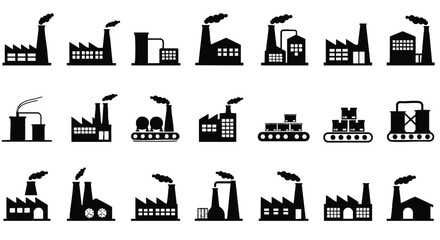 Industrial Factory Buildings Silhouette Vector Icons