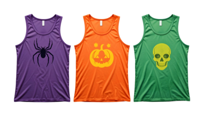 Halloween Tank Tops PNG – Spider, Pumpkin, Skull Overlays in Purple, Orange, Green