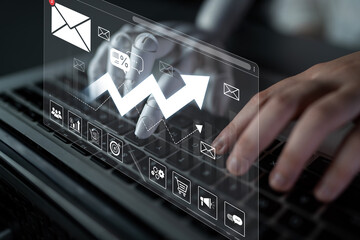 An AI assistant displays a dashboard with real-time email marketing analytics. The system visualizes campaign growth, tracks performance metrics, and measures success. Fermion