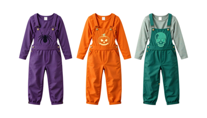 Halloween Kids Outfits PNG – Spider, Pumpkin, Frankenstein Overalls with Matching Shirts
