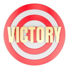 Victory text on target. 3D rendering