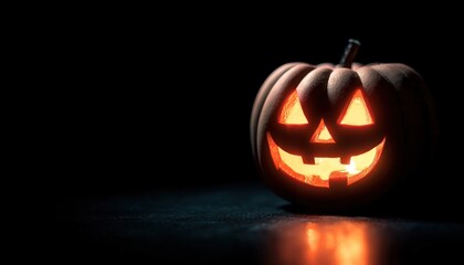 Halloween jack-o-lantern glowing in darkness