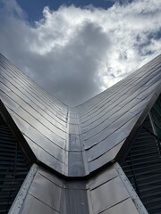 Metal curved roof of a modern building