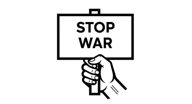 Hand holds sign with message to stop war, advocating for peace and diplomacy.