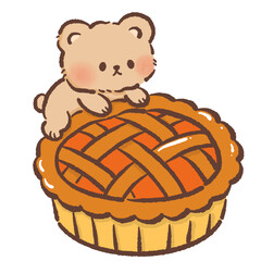 Cute Kawaii Bear with Lattice Pie Autumn Dessert Illustration Adorable Cozy Animal Character Art Fall Bakery Food Cartoon Sweet Design for Stickers Stationery and Thanksgiving Decor