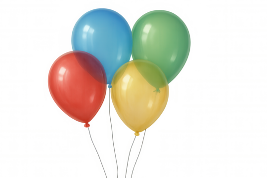Colorful balloons floating with strings on a transparent background, symbolizing celebration and party fun - Powered by Adobe