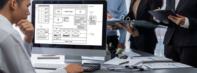 Business intelligence and data analysis concept. Analyst team working on financial data analysis...