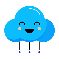 Cartoon cloud with a happy face and rain droplets