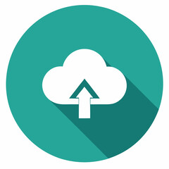 White cloud with arrow on teal circle and long shadow