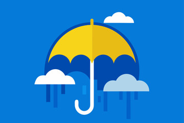 Illustration of an umbrella with clouds and rain