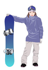 スノーボードを持って立つ若い女性イラスト