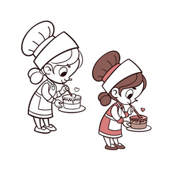 Adorable cartoon chef character holding a pan with food and ingredients illustration isolated on transparent background