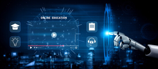 An AI powered online education and e-learning platform. A concept of personalized video courses and adaptive learning in a virtual classroom. Motif