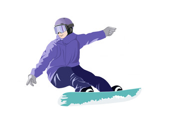 スノーボードで滑走する男性イラスト