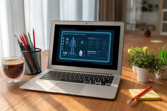 Medical science technology and futuristic healthcare virtual computer software analyze human health and diagnose disease for doctor data and medical research. brisk - Powered by Adobe