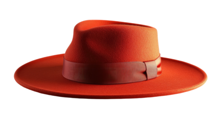 Elegant coral hat with a dark ribbon, set against a stark black background