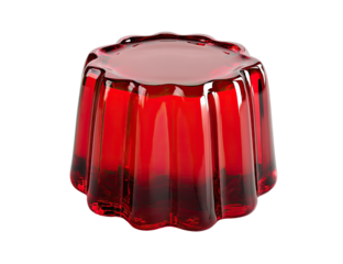 Red, ruffled, gelatin dessert with smooth surface, isolated on black