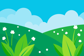 Obraz premium A beautiful landscape with flowers and cloudy sky