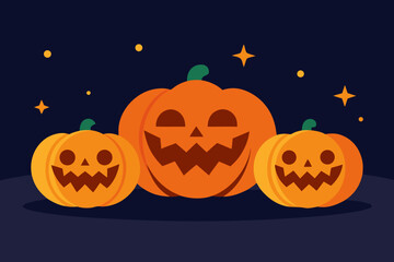 Three jack o lanterns with stars on a dark background