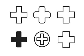 Obraz premium Variations of medical cross symbols in different styles and outlines