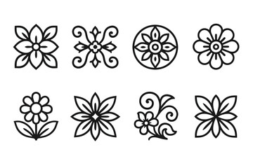 Obraz premium Set of eight black and white floral designs with geometric and organic patterns