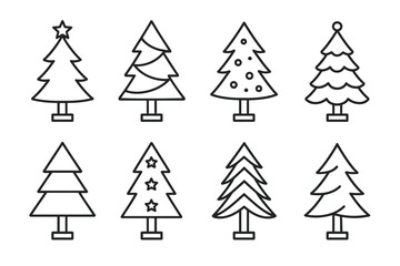 Obraz premium Minimalist black and white line art christmas tree set