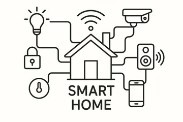 Smart home technology concept with connected devices and security system