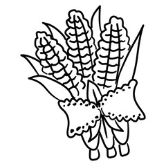 Thanksgiving Corn Bundle Line Art with Ribbon Coquette Harvest Outline Illustration for Fall Farmhouse Decor Autumn Feast and Rustic Seasonal Design