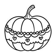 Cute Pumpkin Line Art with Lace and Hearts Coquette Fall Outline Illustration for Thanksgiving Autumn Decor Cottagecore Aesthetic and Whimsical Holiday Design