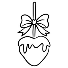 Caramel Apple Line Art with Ribbon Bow Coquette Thanksgiving Dessert Outline Illustration for Fall Harvest Autumn Candy and Whimsical Holiday Design