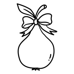Pear Line Art with Ribbon Bow Coquette Thanksgiving Fruit Outline Illustration for Fall Harvest Autumn Kitchen Decor and Romantic Holiday Design