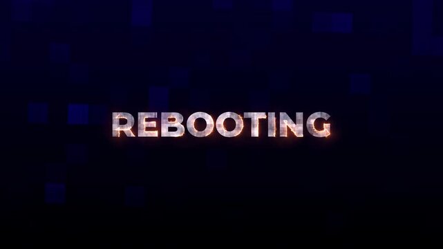 Word rebooting in metallic font on dark background. Suitable for technologythemed designs, presentations, marketing materials, website banners, and social media posts. 4k video