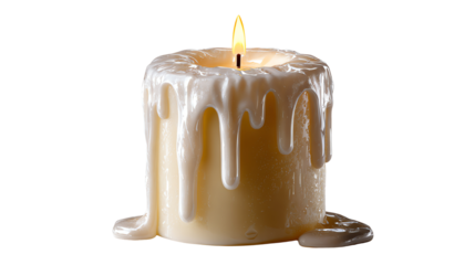 Illuminated Candle: A close-up view of a softly glowing candle, its wax melting and dripping down, evoking warmth and serenity.